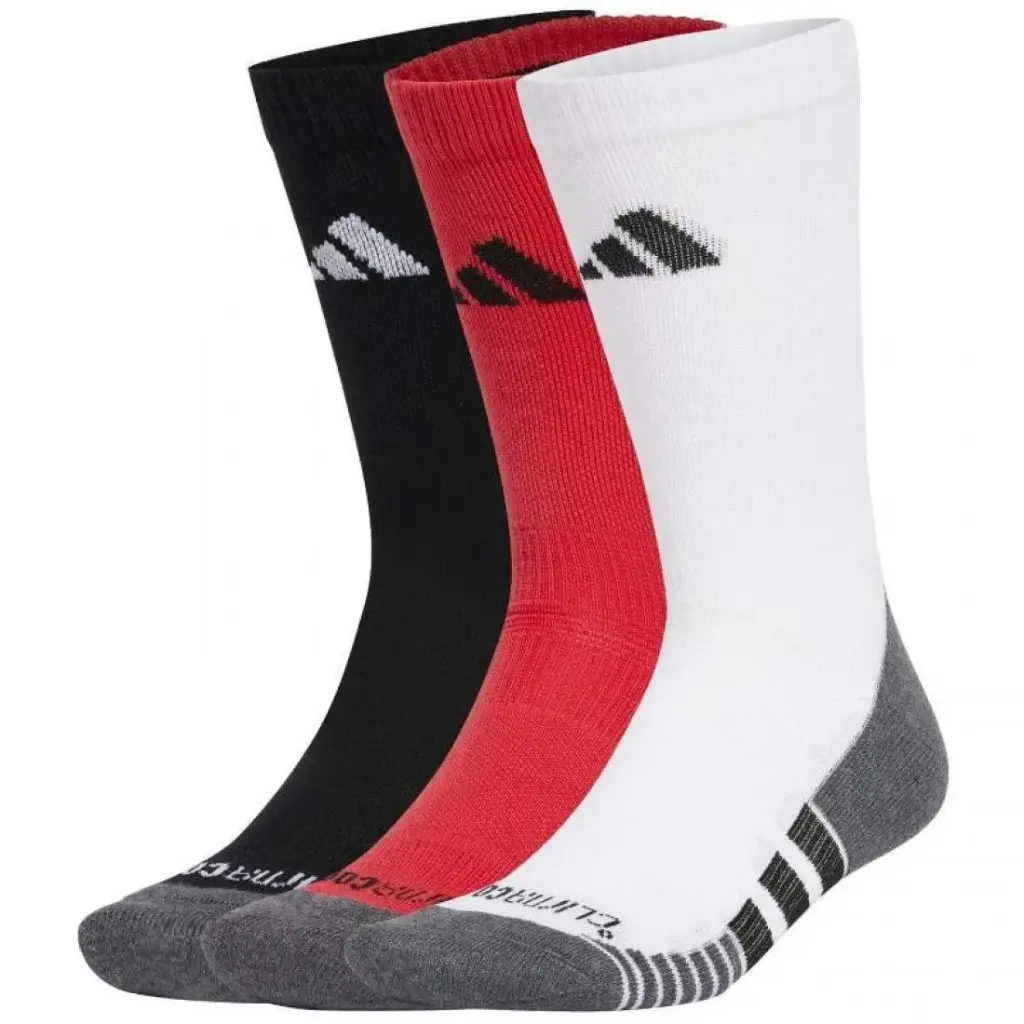 Adidas Cushioned Crew Socks Red Black White - 3 Pairs 